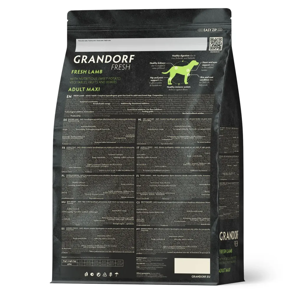 Сухой корм GRANDORF Fresh Dog Adult MAXI Lamb&Sweet Potato для собак крупных пород из свежего мяса ягненка с бататом