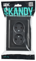 SKANDY Розетка 2-местная без заземления без защитных шторок для плоской вилки 10А SK-R03Bl стекло черный IEK
