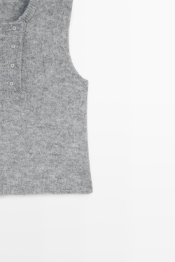 Massimo Dutti Трикотажный топ с пуговицами и шерстью, пестро-серый