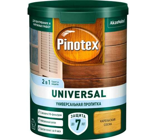 Пропитка защитная для дерева Pinotex Universal 2 в 1 карельская сосна 0,9 л