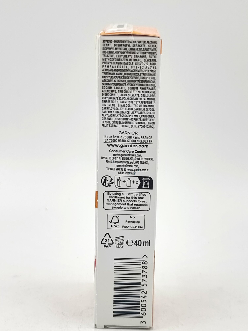 Крем-флюид Garnier Ambre Solaire  SPF 50+, защита от пигментации с витаминами С и Е, 40 мл (Франция)
