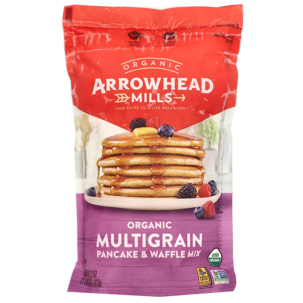 Arrowhead Mills, Органическая смесь для блинов и вафель из нескольких злаков, 623 г (22 унции)