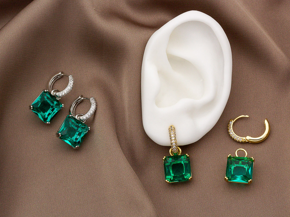 Серьги-Кольца "Emerald" 26,5мм, с подвесом