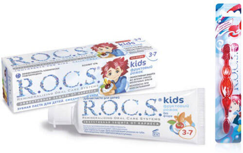 РОКС наб Kids 3-7 Фрукт.рожок (з\п+з\щ) 45 гр 3310