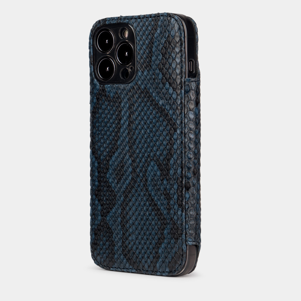 Чехол для iPhone 15 Pro Max из кожи питона, синего цвета