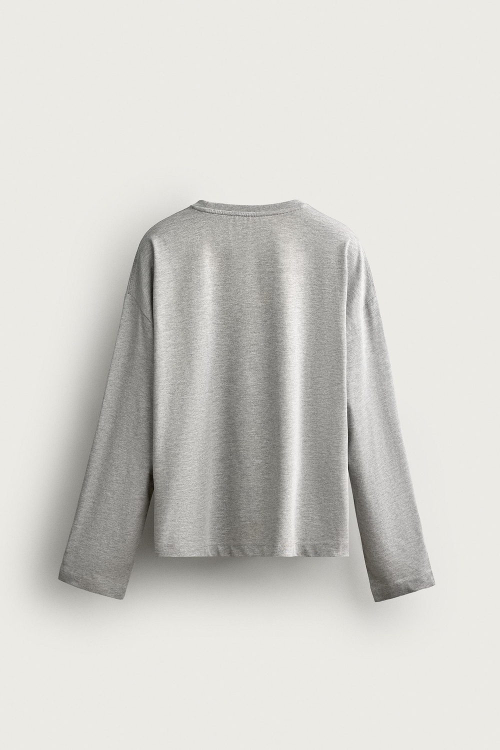 ZARA ФУТБОЛКА В ПОЛОСКУ ОВЕРСАЙЗ С ДЛИННЫМИ РУКАВАМИ, СЕРЫЙ МЕЛАНЖ