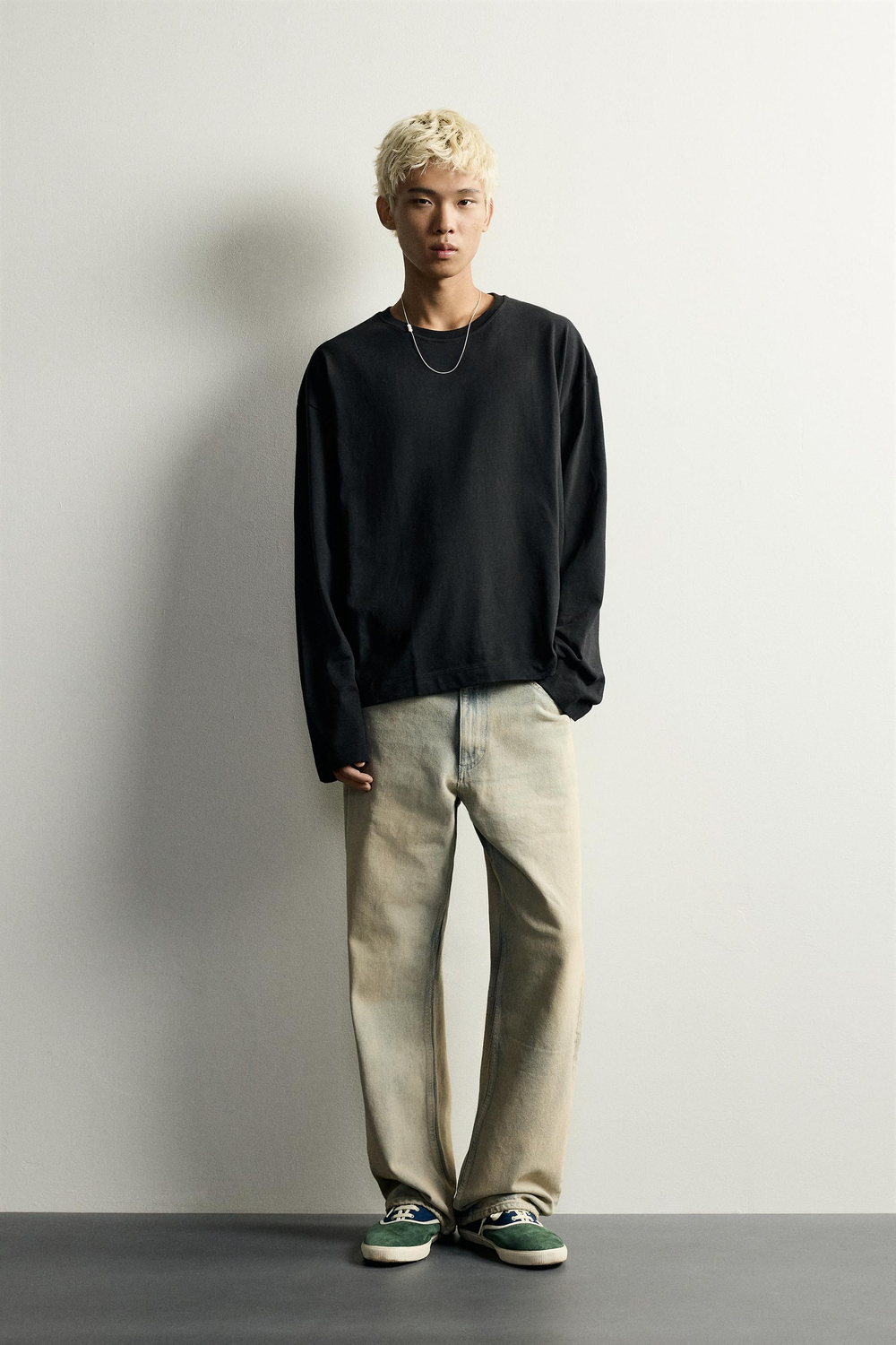 ZARA ФУТБОЛКА В ПОЛОСКУ ОВЕРСАЙЗ С ДЛИННЫМИ РУКАВАМИ, ЧЕРНЫЙ