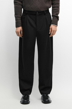 Massimo Dutti Брюки из 100% хлопка с двойными защипами, черный