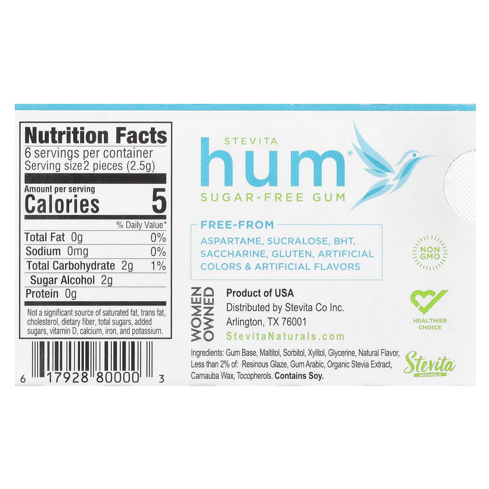 Stevita Naturals, Hum®, жевательная резинка без сахара, перечная мята, 12 шт.