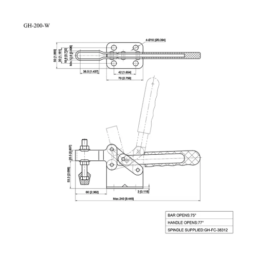 Зажим механический с горизонтальной ручкой Woodwork GH-200-W
