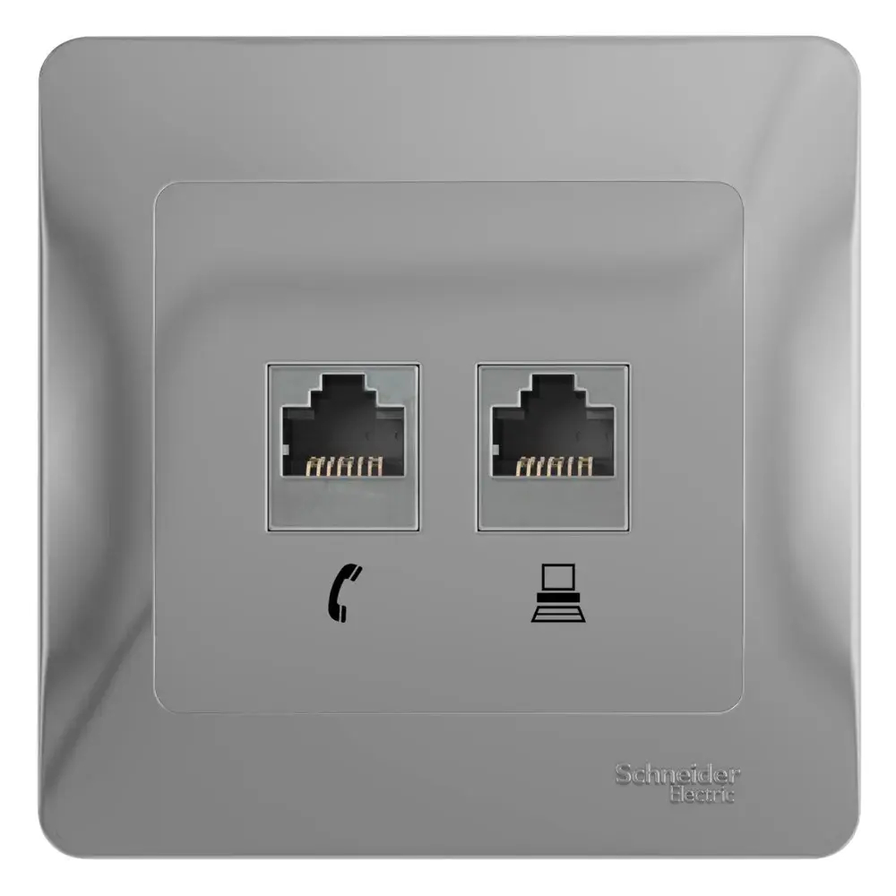 GLOSSA РОЗЕТКА двойная RJ11+RJ45 кат.5e, механизм, АЛЮМИНИЙ