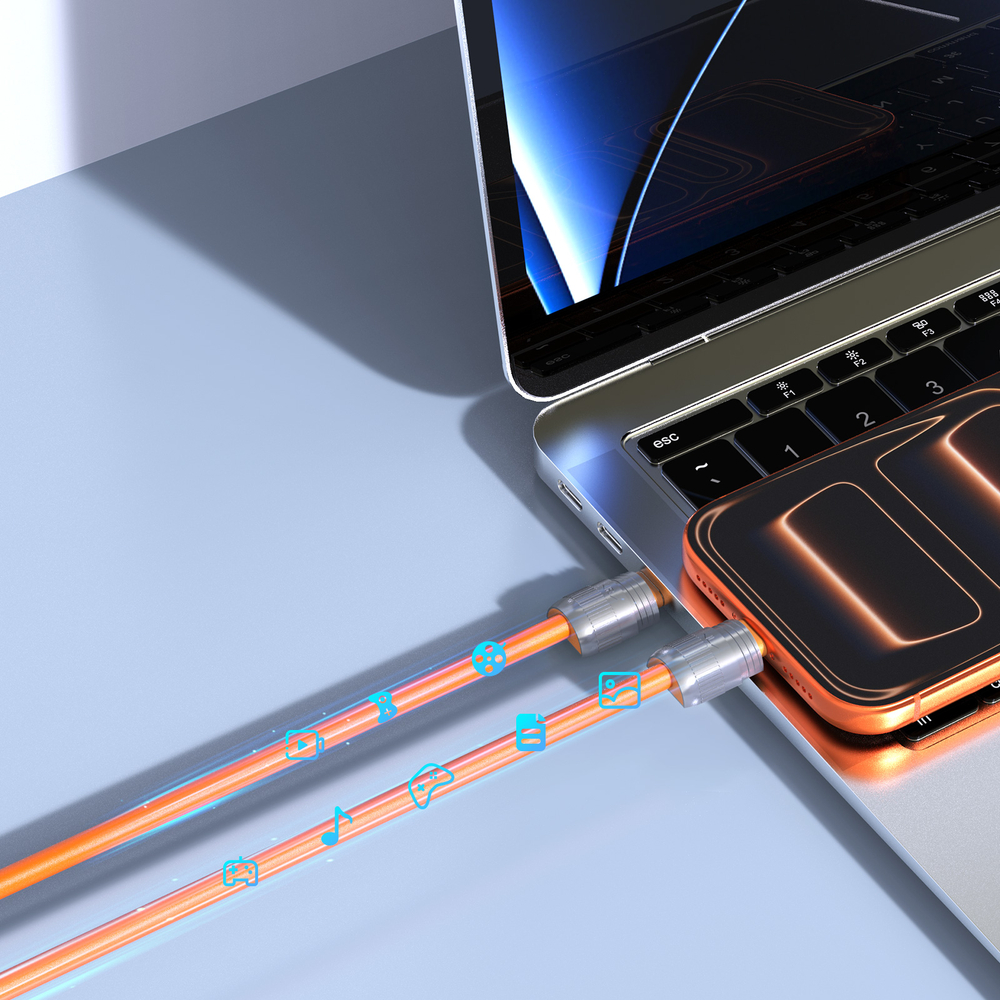 Кабель со съемным ремешком, разъем Type-C на Type-C, быстрая зарядка 60W, длина 30см, оранжевый цвет, серия LCBA Series от Dux Ducis