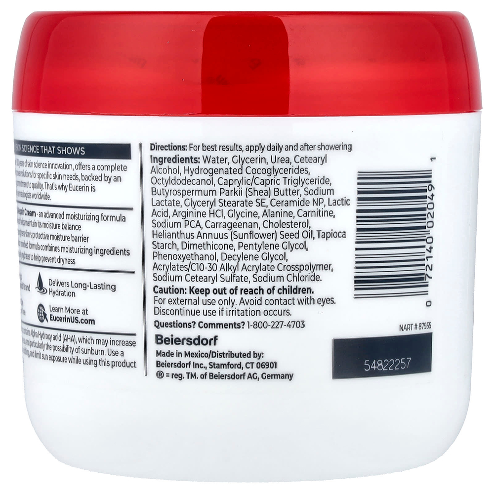 Eucerin, крем для интенсивного восстановления, для сухой и очень сухой кожи, без отдушек, 454 г (16 унций)