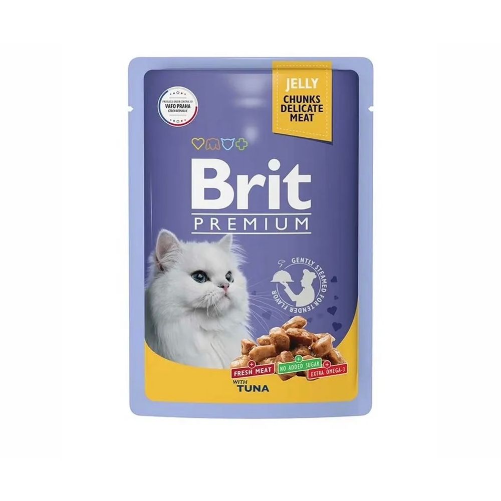 Корм влажный BRIT PREMIUM для взрослых кошек Тунец в желе 85г