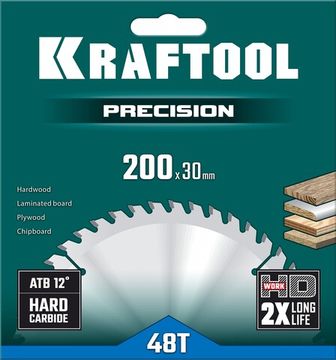 KRAFTOOL Precision, 200 х 30 мм, 48Т, пильный диск по дереву (36952-200-30)