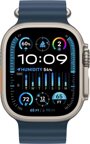 Умные часы Apple Watch Ultra 2 49 мм  натуральный титан, ремешок Ocean синего цвета