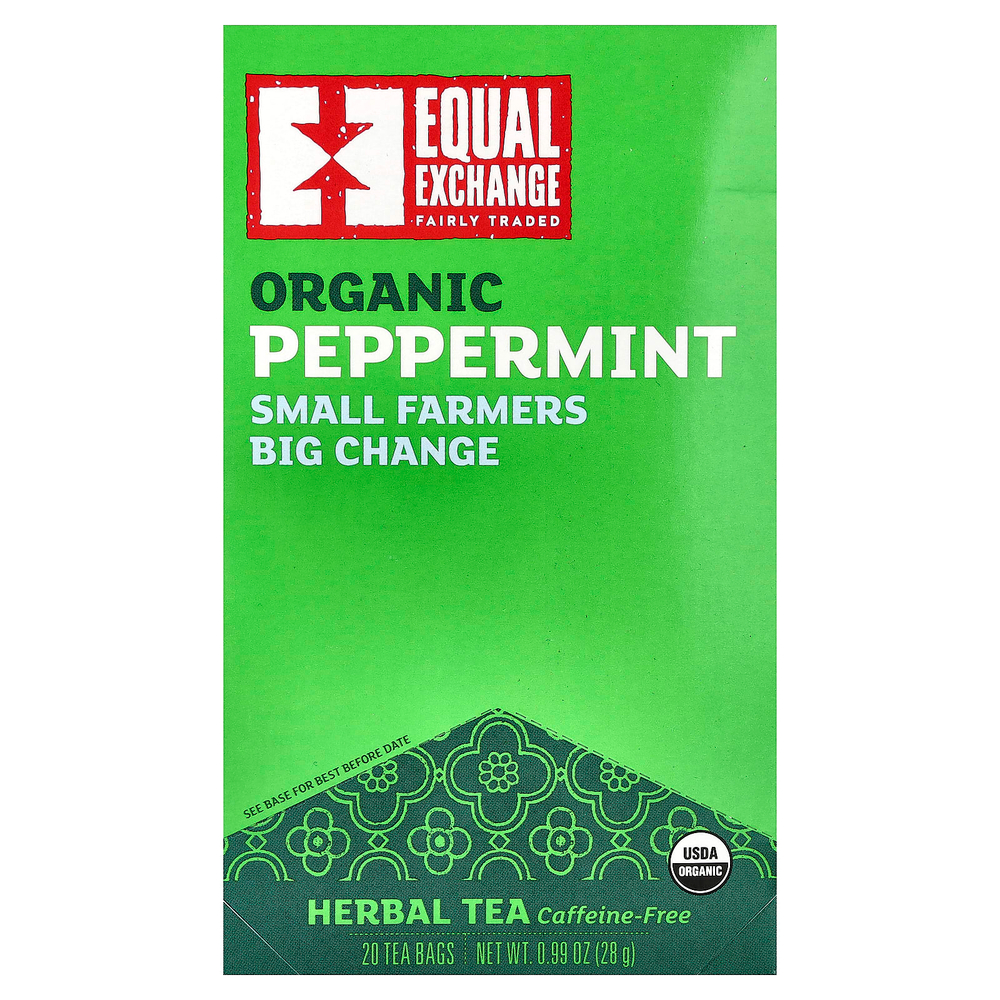 Equal Exchange, травяной чай, органическая перечная мята, без кофеина, 20 чайных пакетиков, 28 г (0,99 унции)
