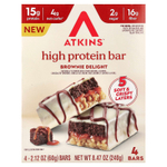 Atkins, высокопротеиновый батончик, брауни, 4 батончика по 60 г (2,12 унции)