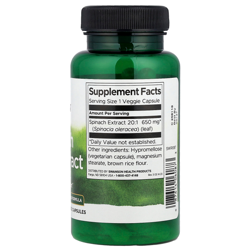 Swanson Vitamins, Экстракт листьев шпината, 650 мг, 60 растительных капсул