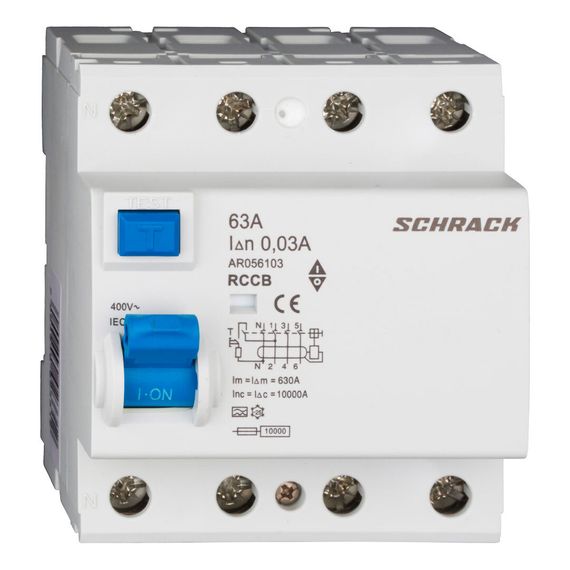УЗО Schrack Technik 4P 63A 30mA тип A 10kA Amparo AR056103-- (ВДТ)