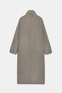 ZARA ДЛИННОЕ ШЕРСТЯНОЕ ПАЛЬТО — ZW COLLECTION, СЕРЫЙ МЕЛАНЖ