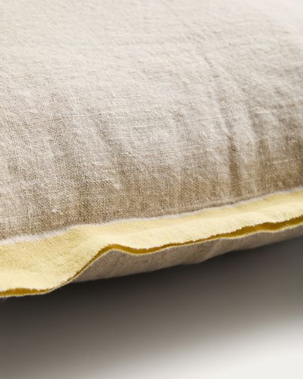 Чехол для подушки Disea из бежевого льна с желтыми деталями, 45 x 45 см