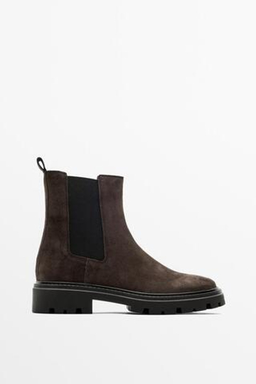 Massimo Dutti Ботинки челси на плоской рифленой подошве, коричневый
