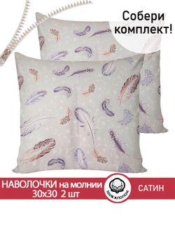 Комплект наволочек 30х30 см 2шт "Перья" Сказка сатин