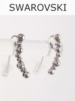 Серьги-клаймберы Млечный путь с белыми кристаллами Swarovski в родии