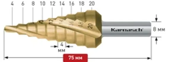 Ступенчатое сверло Ø 4-12 мм, Karnasch, арт. 20.1447U