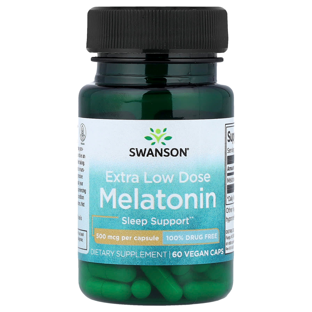 Swanson Vitamins, мелатонин, сверхнизкая доза, 500 мкг, 60 веганских капсул