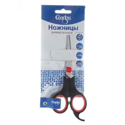 Ножницы универсальные бытовые «Селфи», с упором для пальца, цвет чёрный/красный, 14см (блистер Селфи)✦