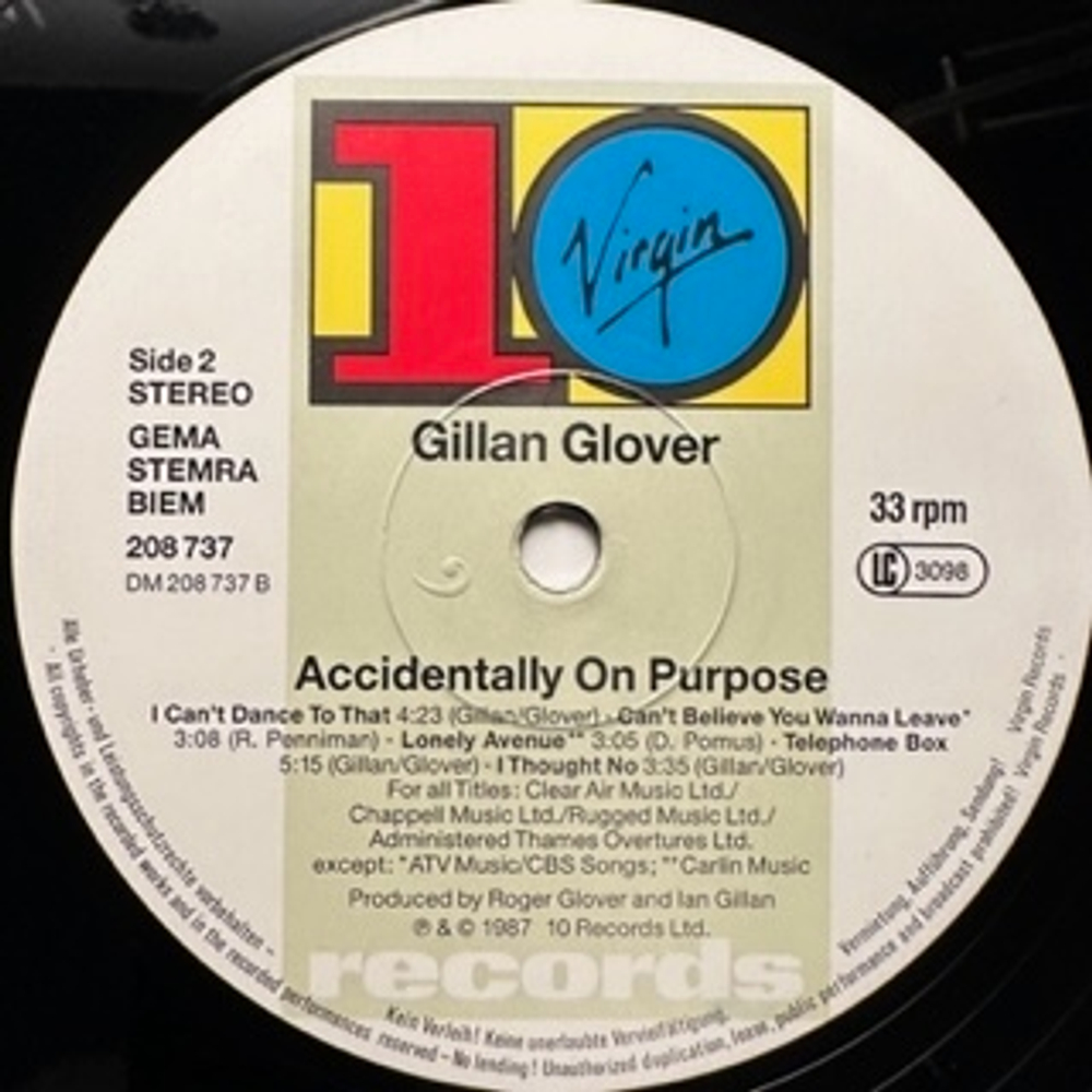 Gillan & Glover - Accidentally On Purpose (Германия 1988г.)