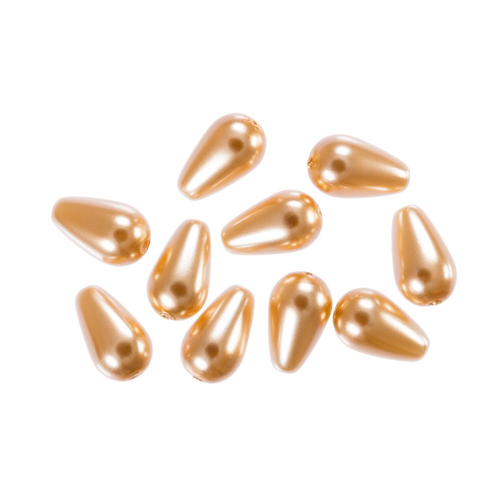 Бусины стекло под жемчуг 10х6 мм, фигурная, 10 шт, золото (Gold), Preciosa 131-50-011