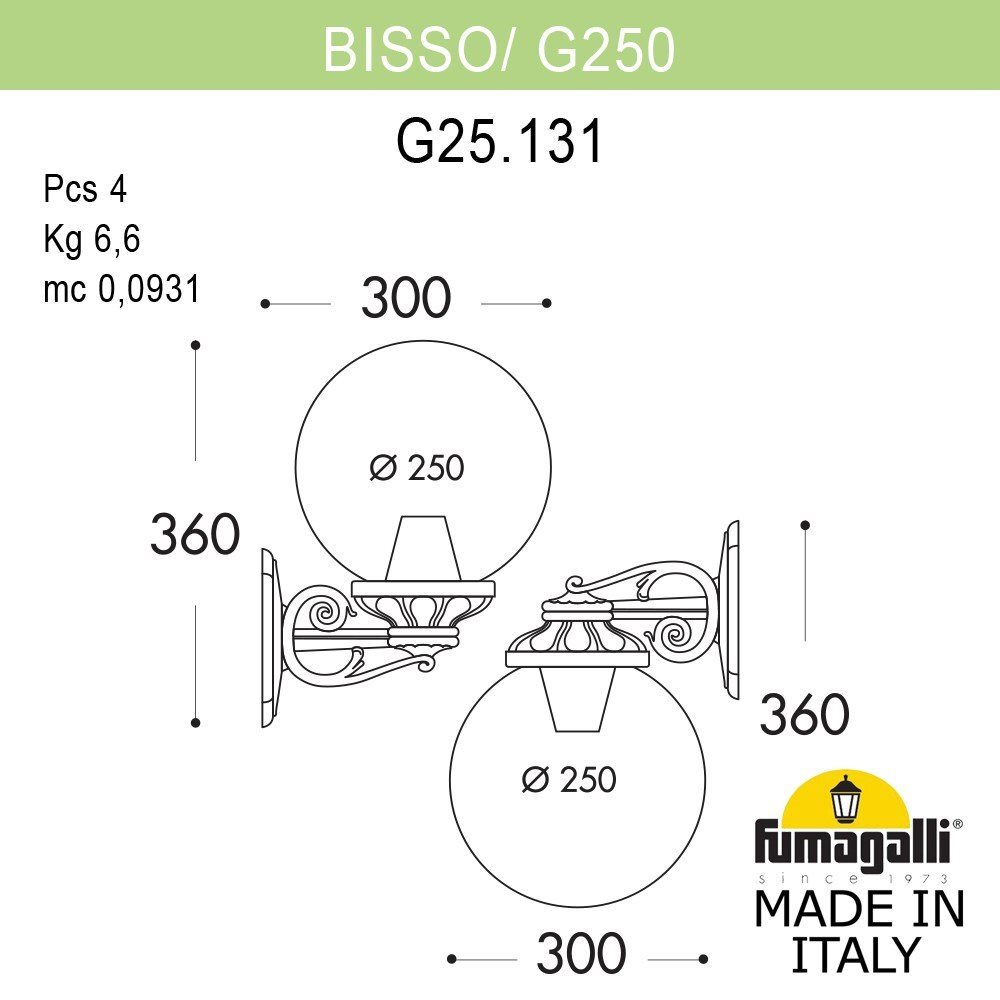Уличный настенный светильник Fumagalli GLOBE 250 G25.131.000.BXF1R