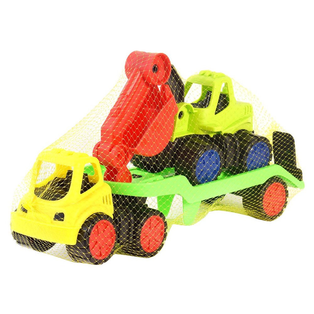 Пластмассовая игрушечная машина Toy Bibib "Эвакуатор с экскаватором" (35*12*22 см), сетка