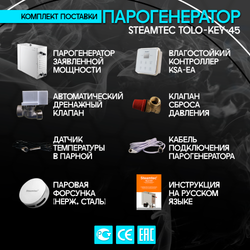 Steamtec TOLO KEY 45 - 4.5 кВт (ВЛАГОСТОЙКИЙ модуль управления), парогенератор для хамама и турецкой бани