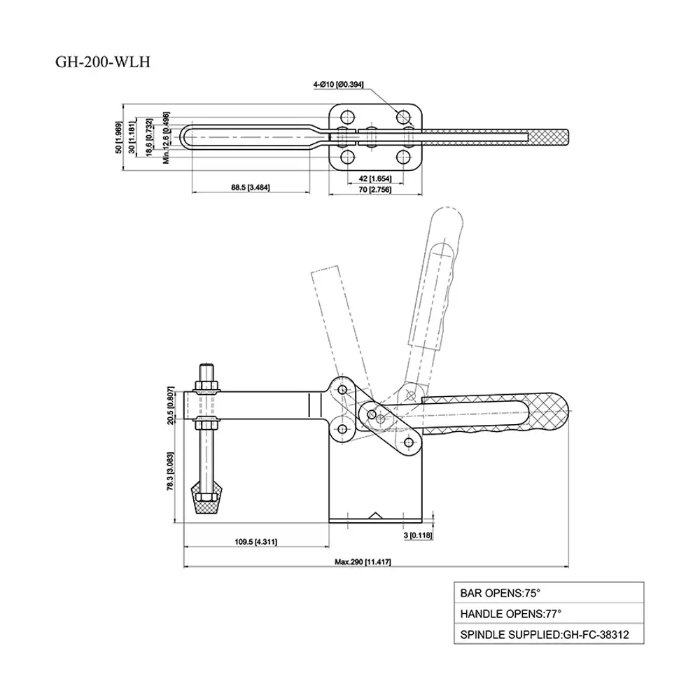 Зажим с горизонтальной ручкой Woodwork GH-200-WLH