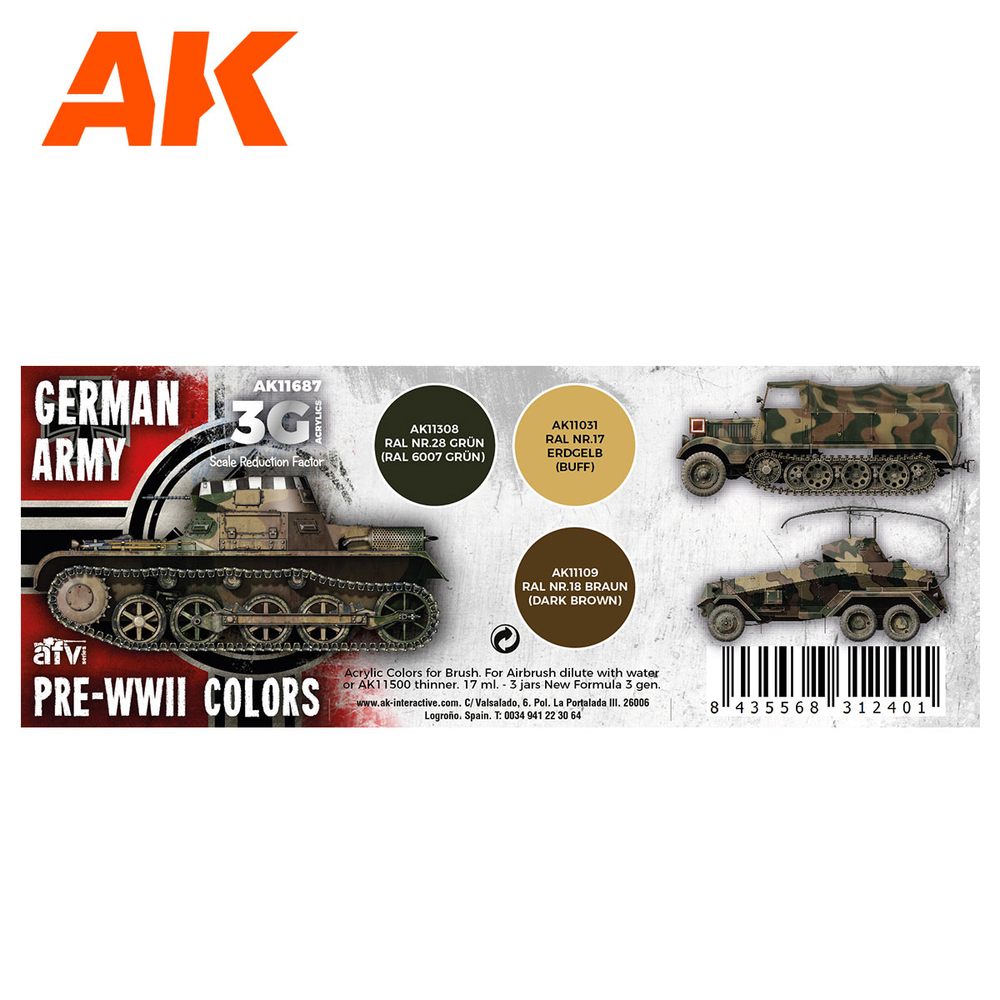 Набор красок AK Interactive German Army Pre-WWII Colors Set 3G, 3 краски