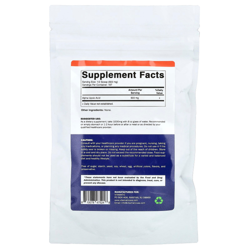 Vitamatic, альфа-липоевая кислота, 100 г (3,5 унции)