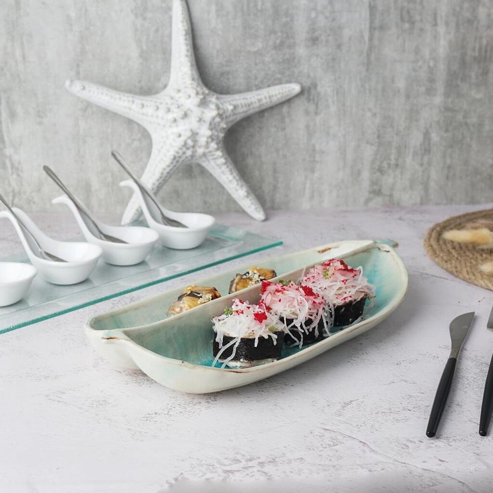 Блюдо овальное 32,8*15 см h4,5 см менажница 2 секции Sea Blue Frutti di Mare P.L. [1]