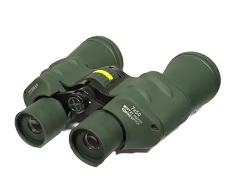 Бинокль Sturman 7x50 зелёный, наклонный вид, логотип Sturman