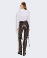 BROWN V-LEATHER TROUSERS WITH STRAPS