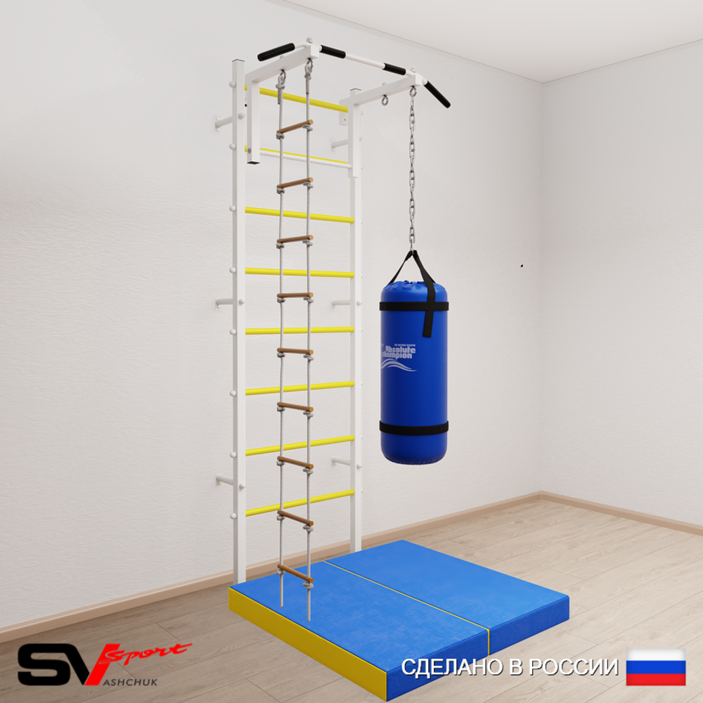 Шведская стенка Sv Sport усиленная 6115 (Турник стандарт/Лестница/Цепь/Мешок 15кг/Мат 1м)