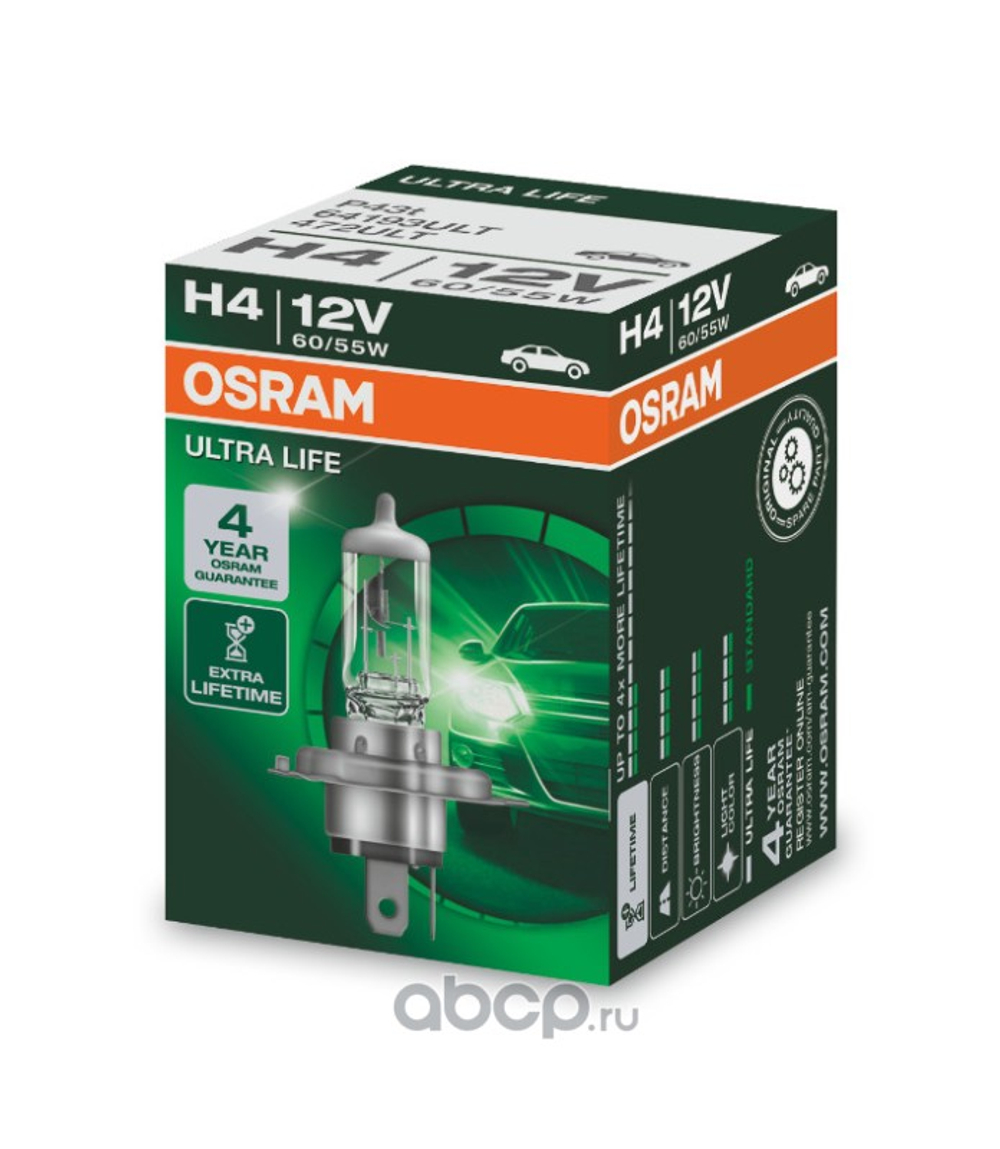 Лампа H4 Osram 12V 60/55W P43t ULTRA LIFE