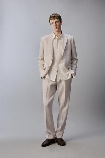 ZARA КОСТЮМНЫЕ БРЮКИ СО СКЛАДКАМИ ИЗ 100% ЛЬНА, ПЕСОЧНЫЙ