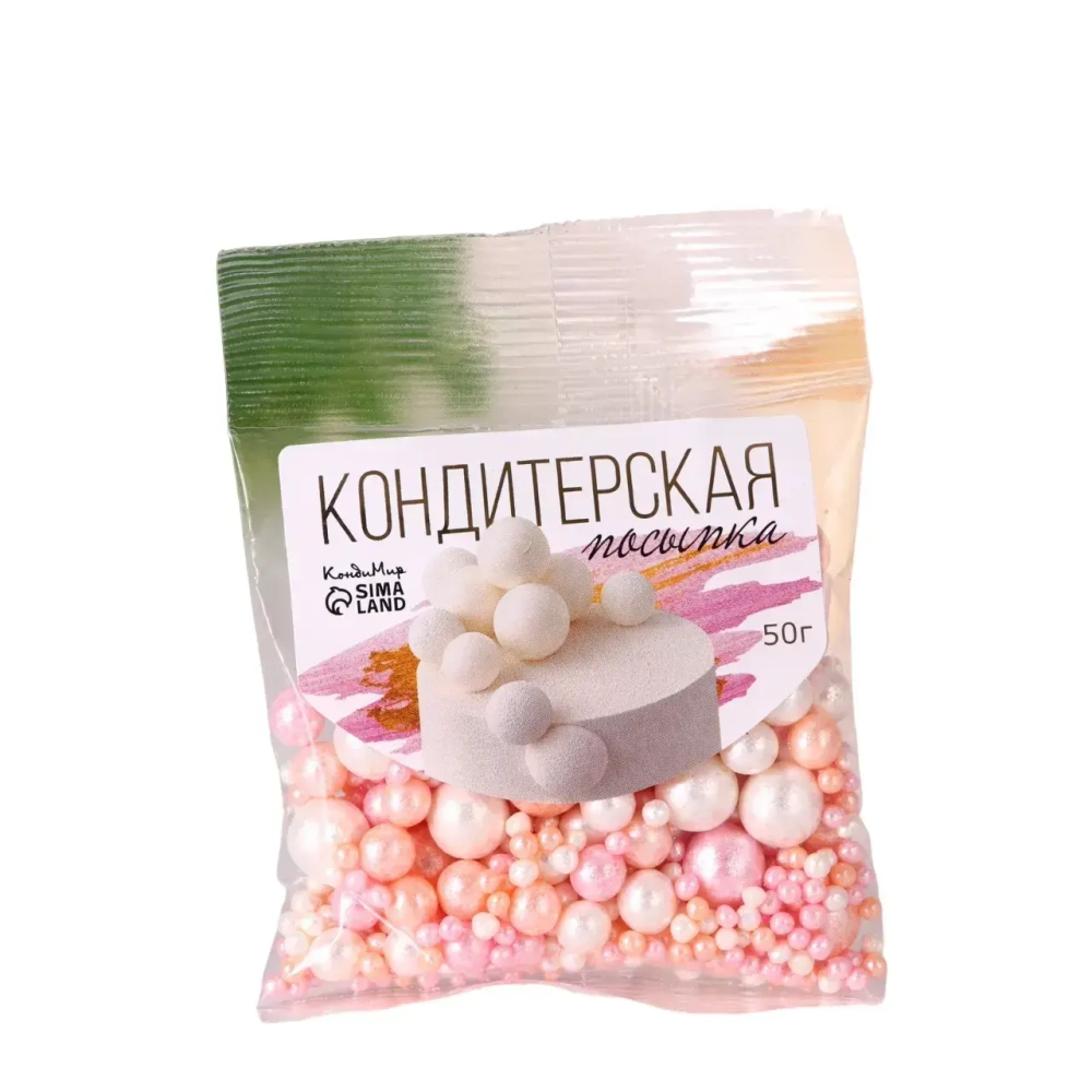 Кондитерская посыпка "Нежный блеск": пудровая, розовая, белоснежная, 50 г