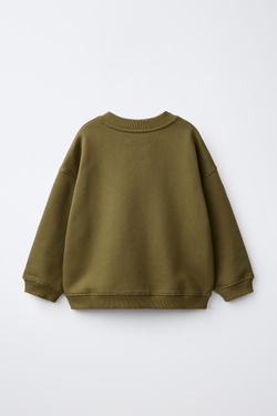 ZARA ТОЛСТОВКА С ПРИНТОМ И НАДПИСЬЮ, ОЛИВКОВЫЙ