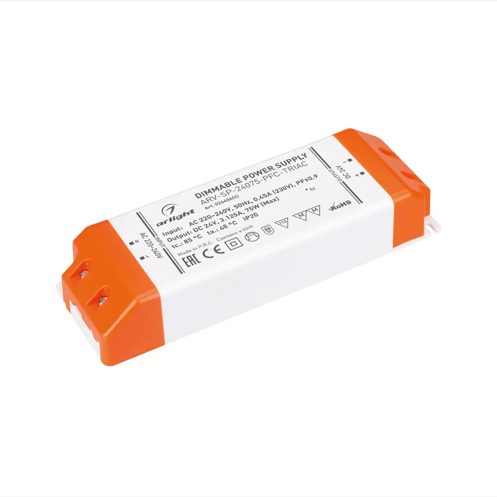 Блок питания ARV-SP-24075-PFC-TRIAC (24V, 3.1A, 75W) (Arlight, IP20 Пластик, 5 лет) Блок питания ARV-SP-24075-PFC-TRIAC (24V, 3.1A, 75W) (Arlight, IP20 Пластик, 5 лет)