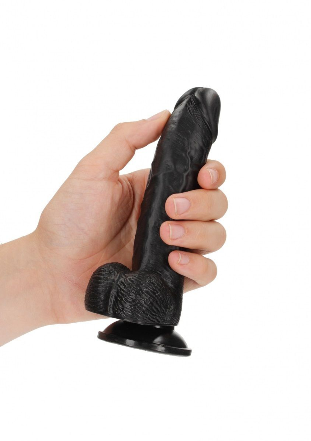 Черный фаллоимитатор Curved Realistic Dildo Balls Suction Cup 6 - 15,5 см. (Цвет: черный)